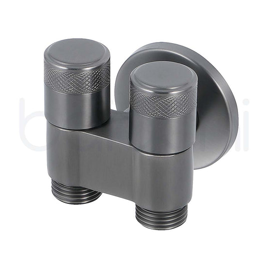 Baiachi Shattaf Twin Mini Cistern Stop Stainless Steel Quarter Turn with Backflow Valve PVD Gun Metal