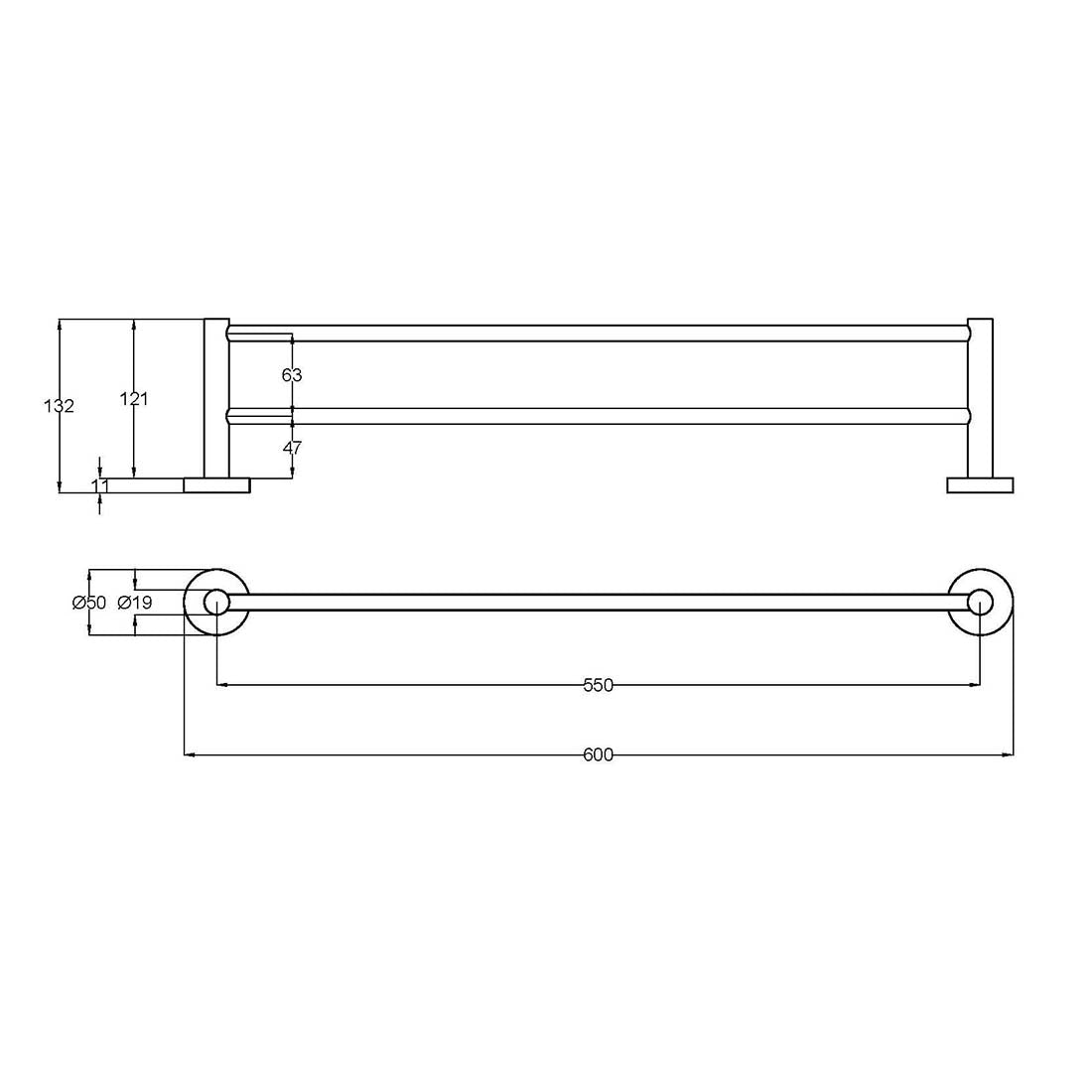 Otus Double Towel Rail 600mm Brushed Copper