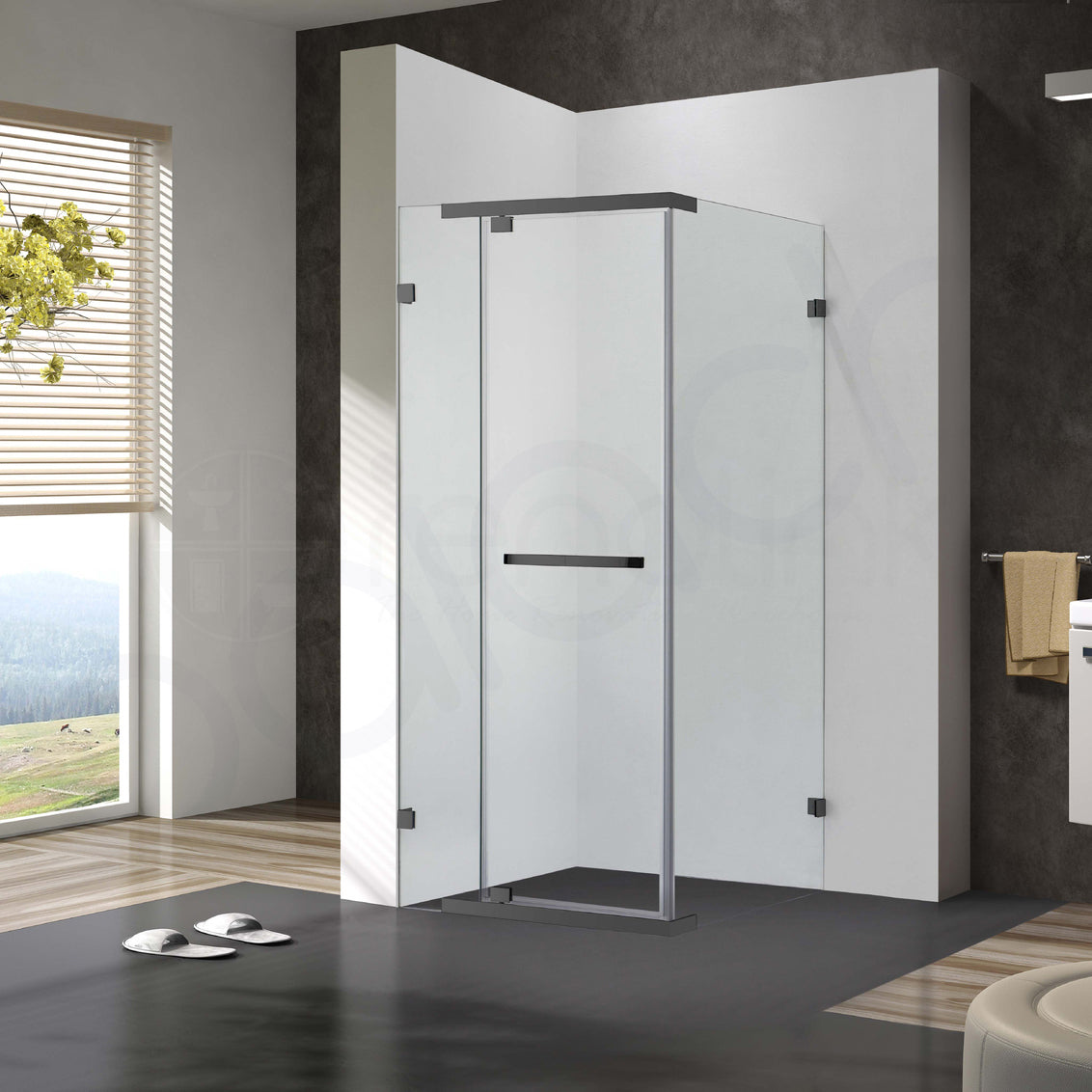 Frameless Shower Screen 1000x1000mm Square Gun Metal