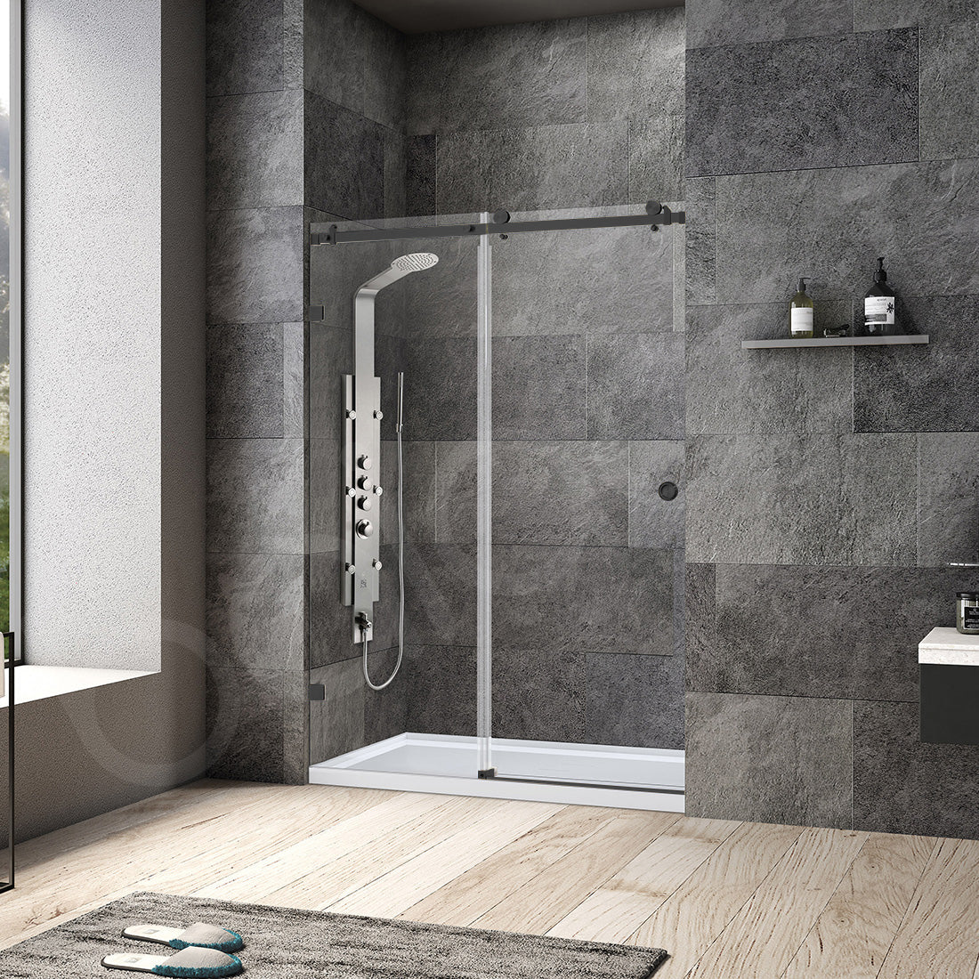 Frameless Wall to Wall Adjustable Sliding Shower Screen 1700x2000mm PVD Gun Metal