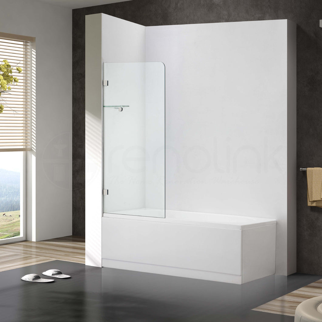 Frameless Bath Panel Shower Screen 700x1450mm Brushed Nickel