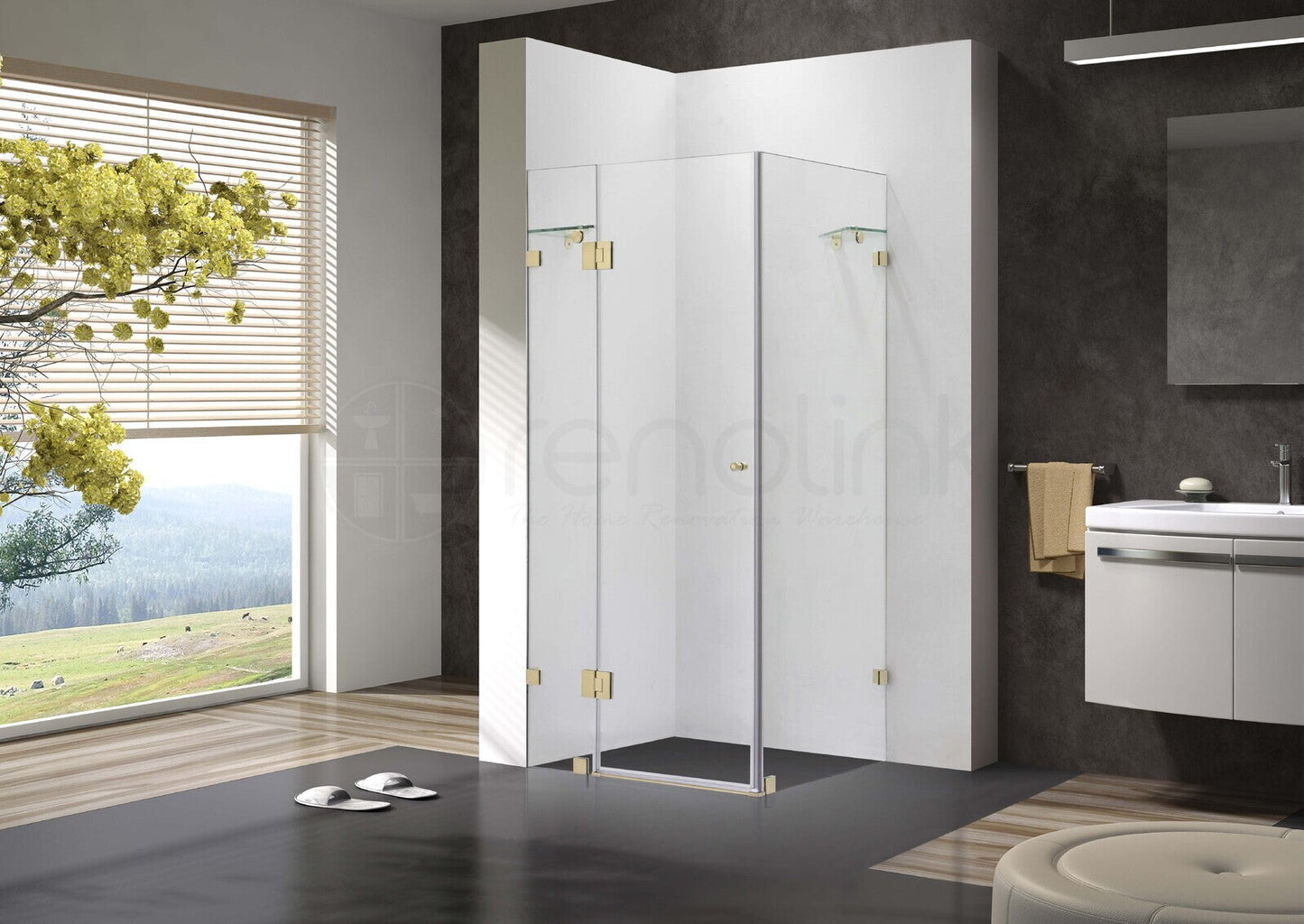 Frameless Shower Screen 900x900mm Square Brushed Gold