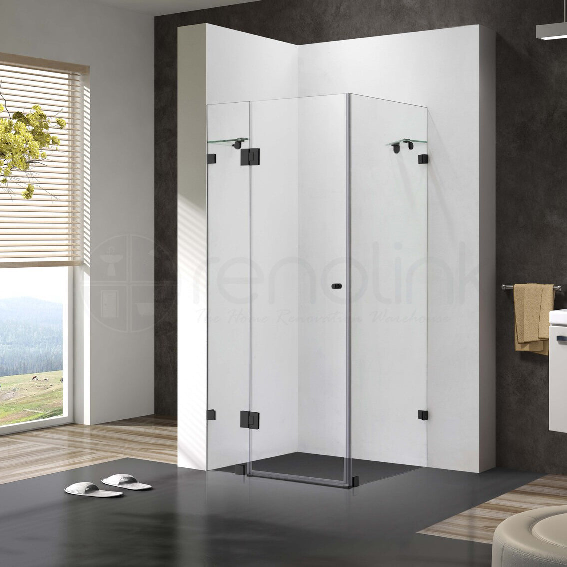 Frameless Shower Screen 1000x1000mm Square Matte Black