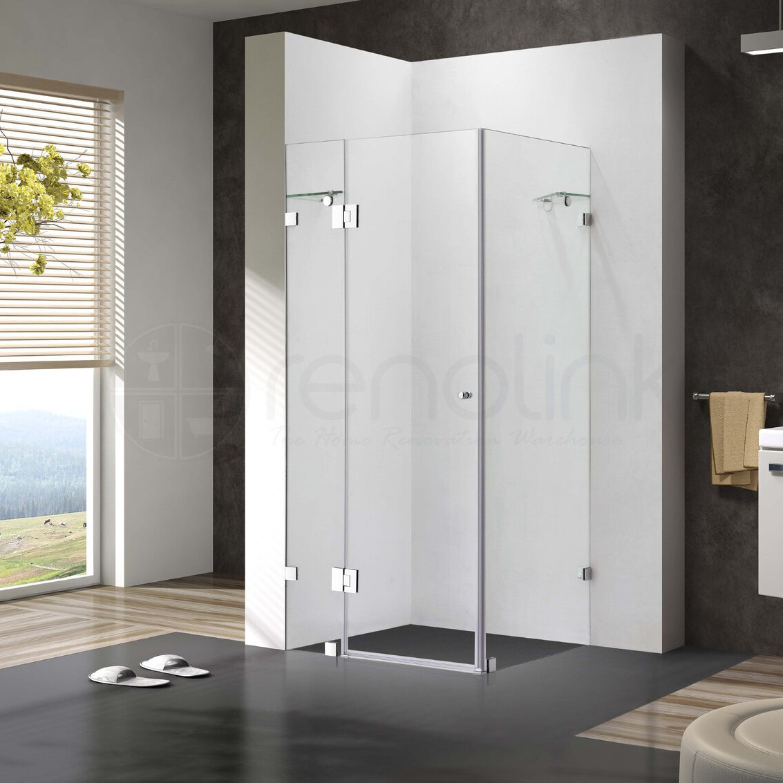 Frameless Shower Screen 900x900mm Square Brushed Nickel