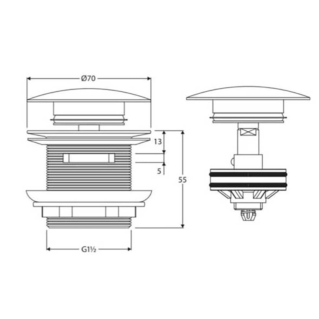 Dome Pop Up 40mm Bath Waste Overflow Brushed Copper
