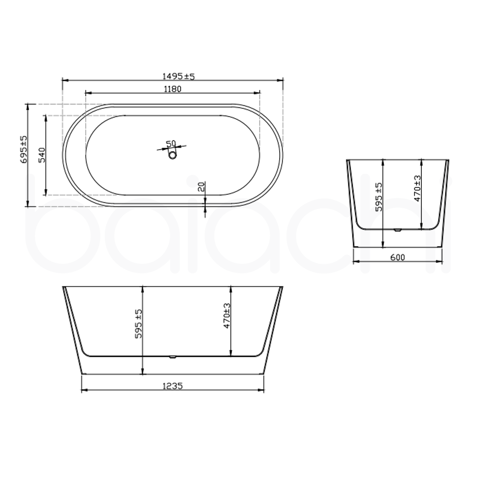 Baiachi Oval 1500 Freestanding Bath MK2