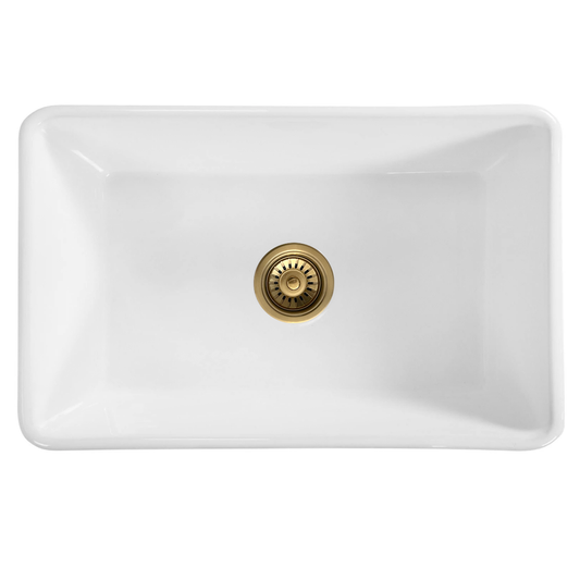 Baiachi 765X455X255mm Butler Farmhouse Fireclay Kitchen Laundry Sink Brushed Gold Waste