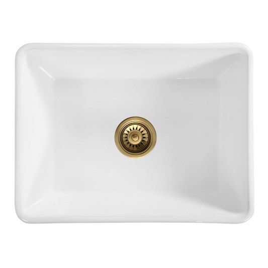 Baiachi 605X455X255mm Butler Farmhouse Fireclay Kitchen Laundry Sink Brushed Gold Waste