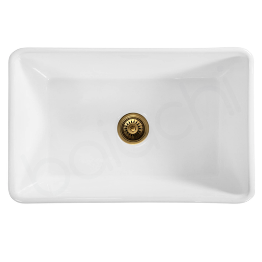 Baiachi 835X460X255mm Butler Farmhouse Fireclay Kitchen Laundry Sink Brushed Gold Waste