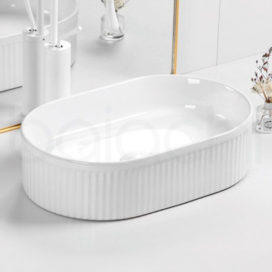 Baiachi 500x325mm Ceramic Above Counter Fluted Basin White