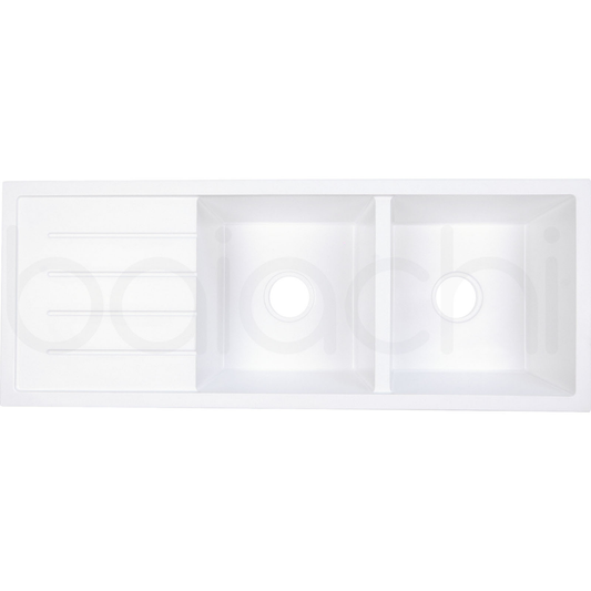 Baiachi Double Bowl and Drainer Granite Kitchen Sink White