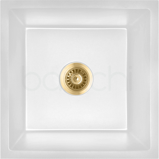 Baiachi Single Bowl Granite Kitchen Sink White with Brushed Gold Waste