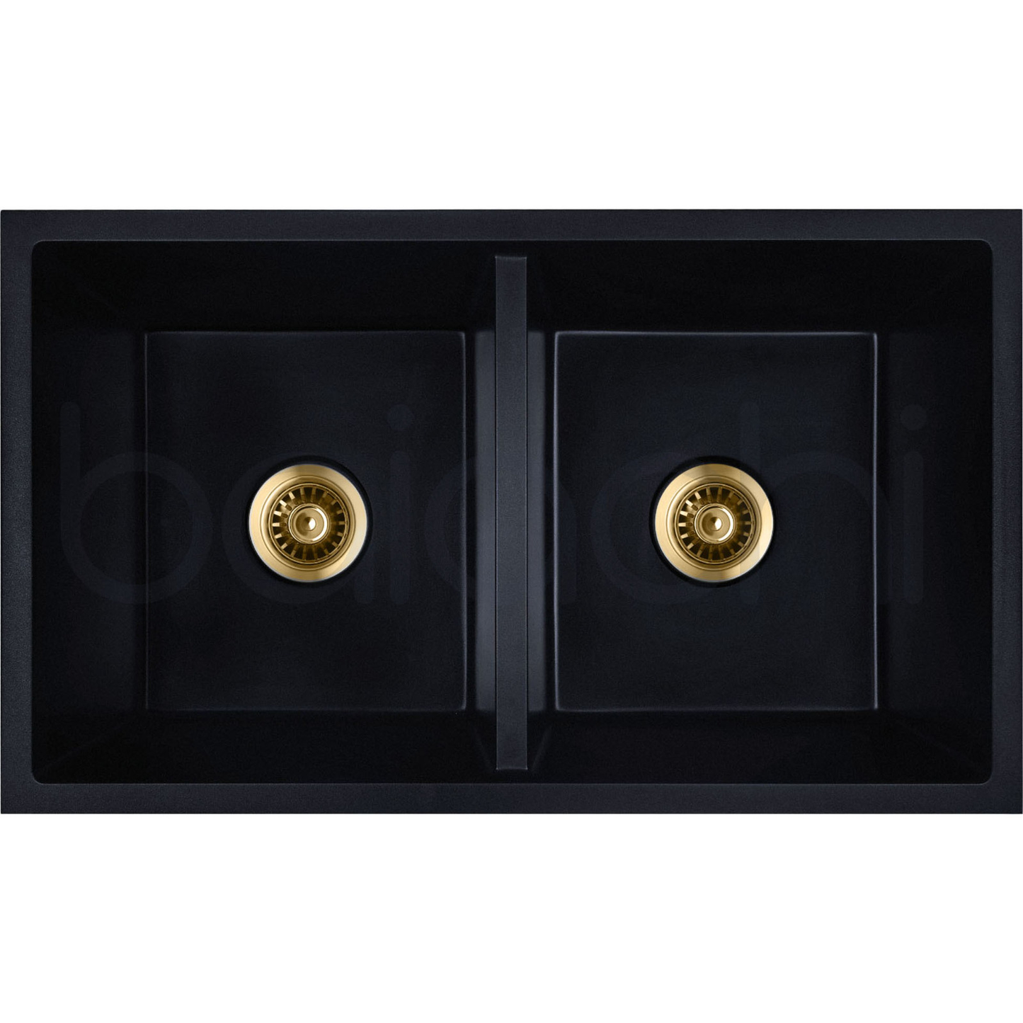 Baiachi Double Bowl Granite Kitchen Sink Black with Brushed Gold Waste