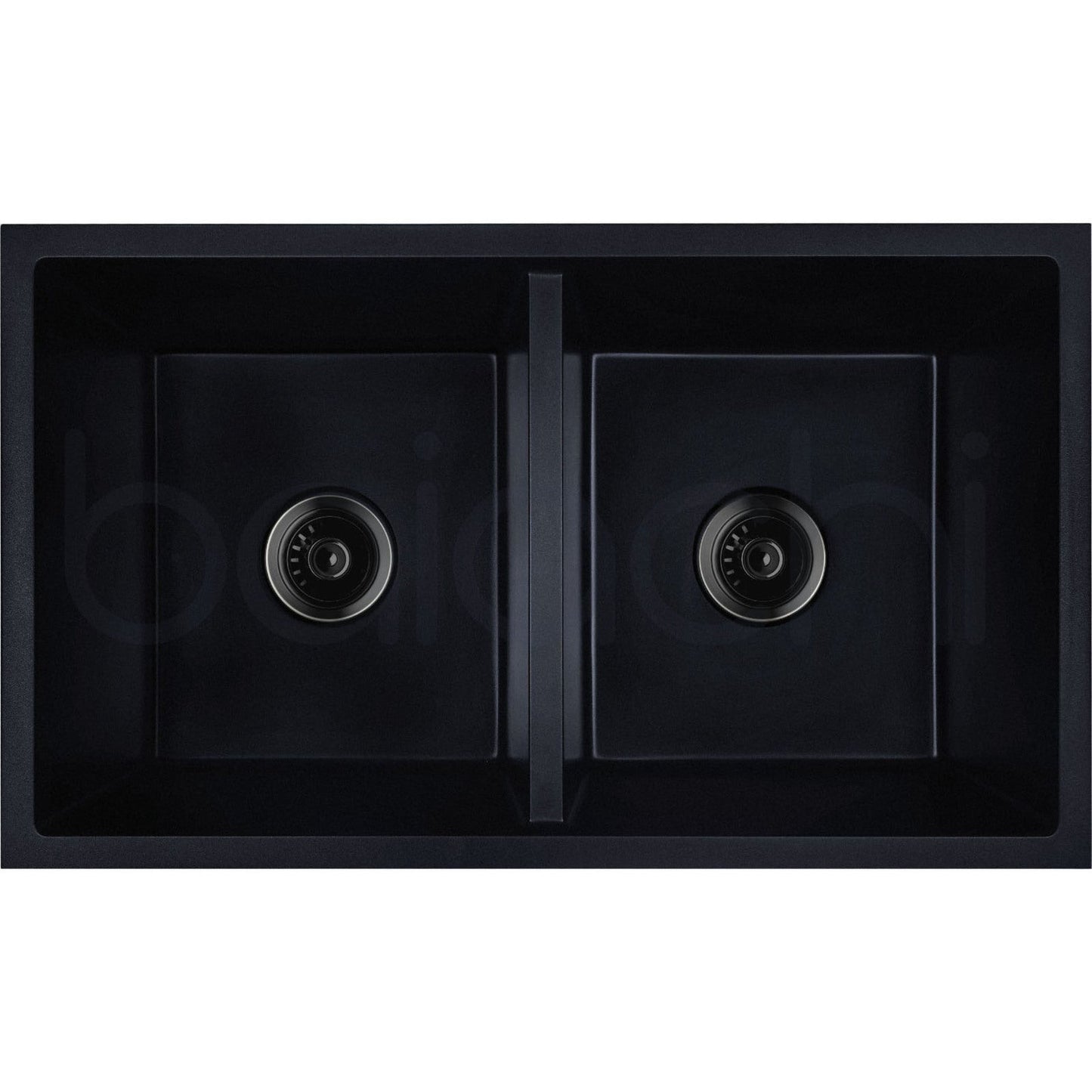 Baiachi 770 x 450 Double Bowl Granite Kitchen Sink Black with Black Waste