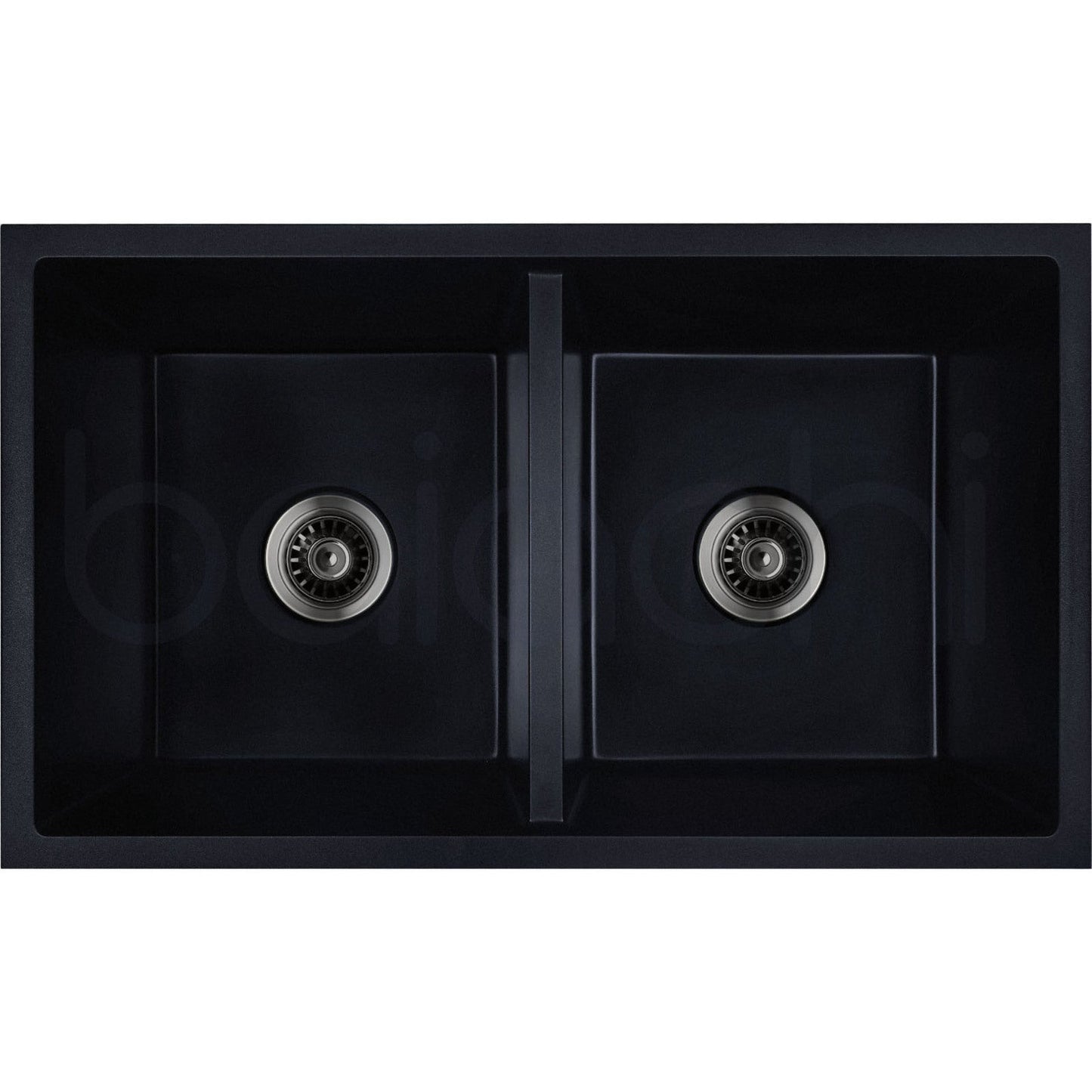 Baiachi 770 x 450 Double Bowl Granite Kitchen Sink Black with Gun metal Waste