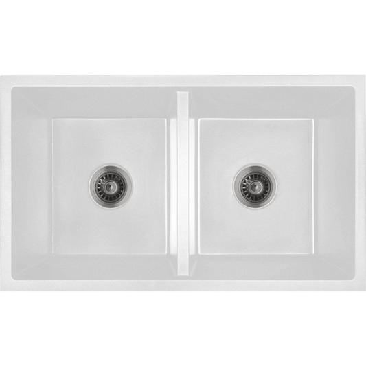 Baiachi Double Bowl Granite Kitchen Sink White with Gun metal Waste