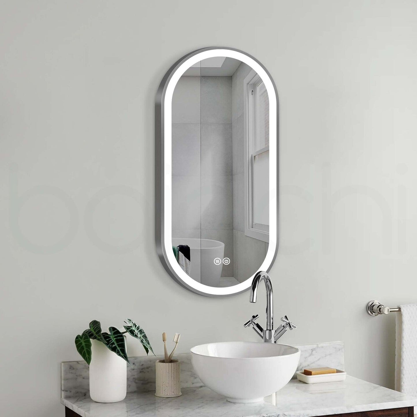 Baiachi LED Oval 450mmx900mm Frame Mirror Gun Metal