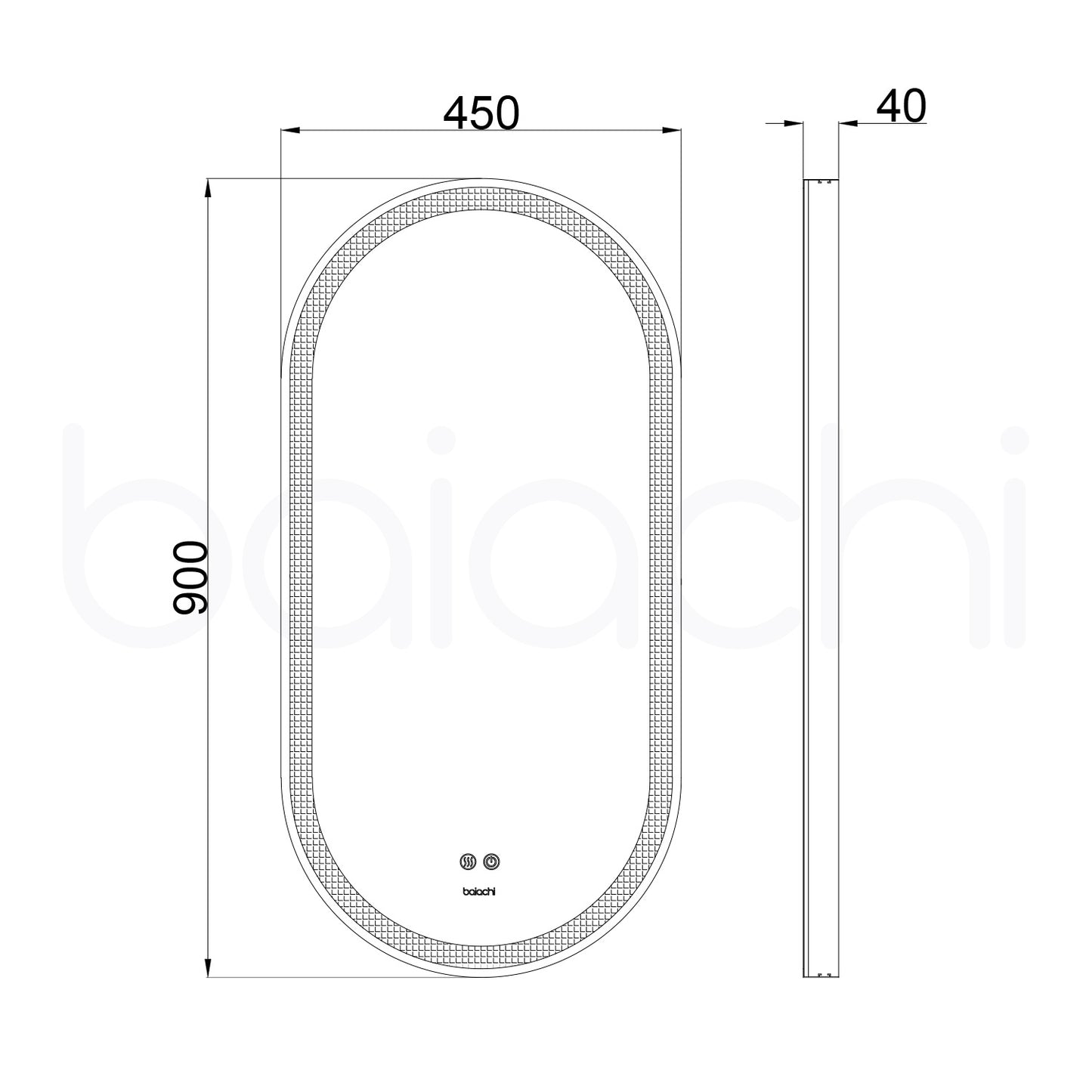 Baiachi Cora LED Oval 450mmx900mm Frame Mirror Matte Black