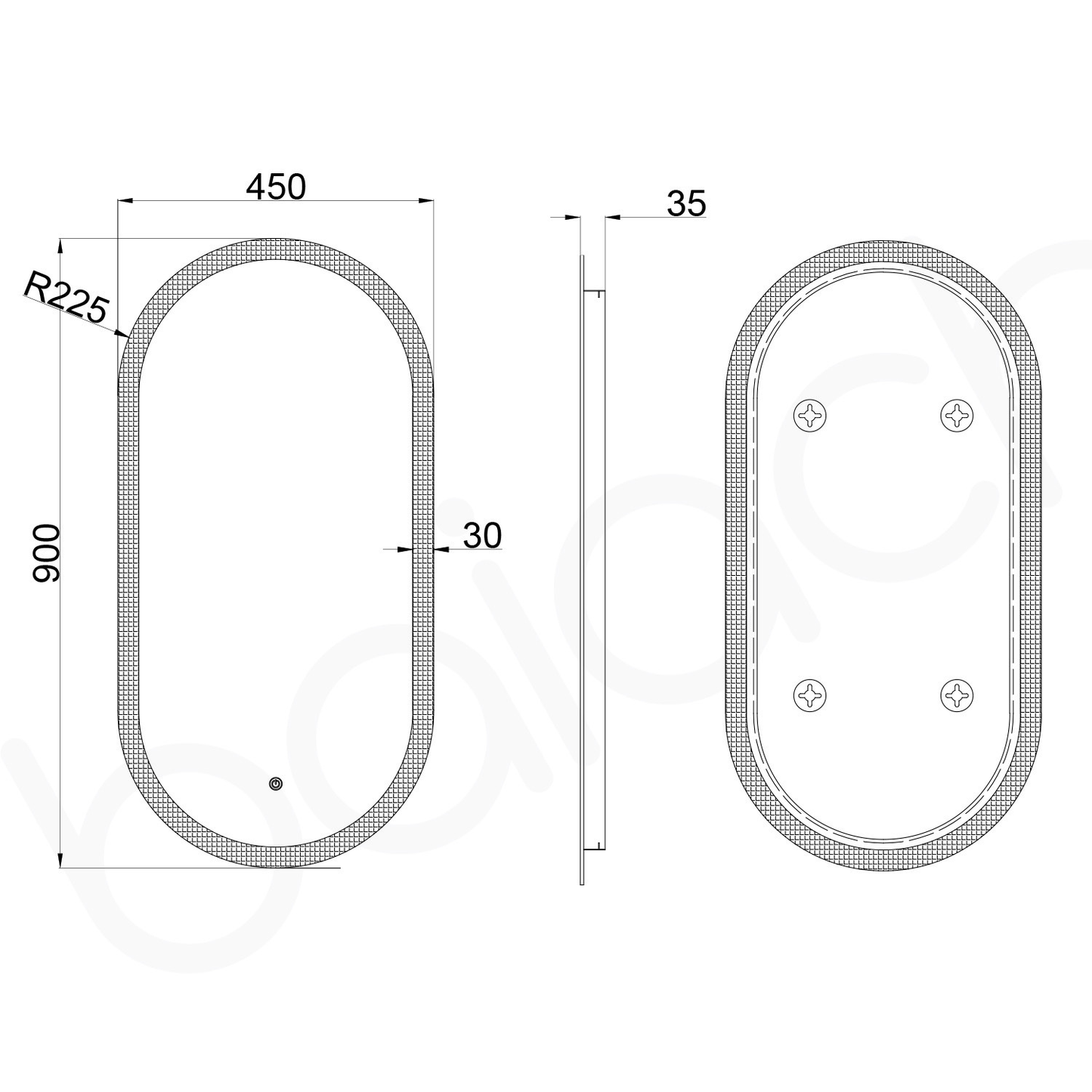 Baiachi Cora LED Oval 450mmx900mm Frameless Mirror