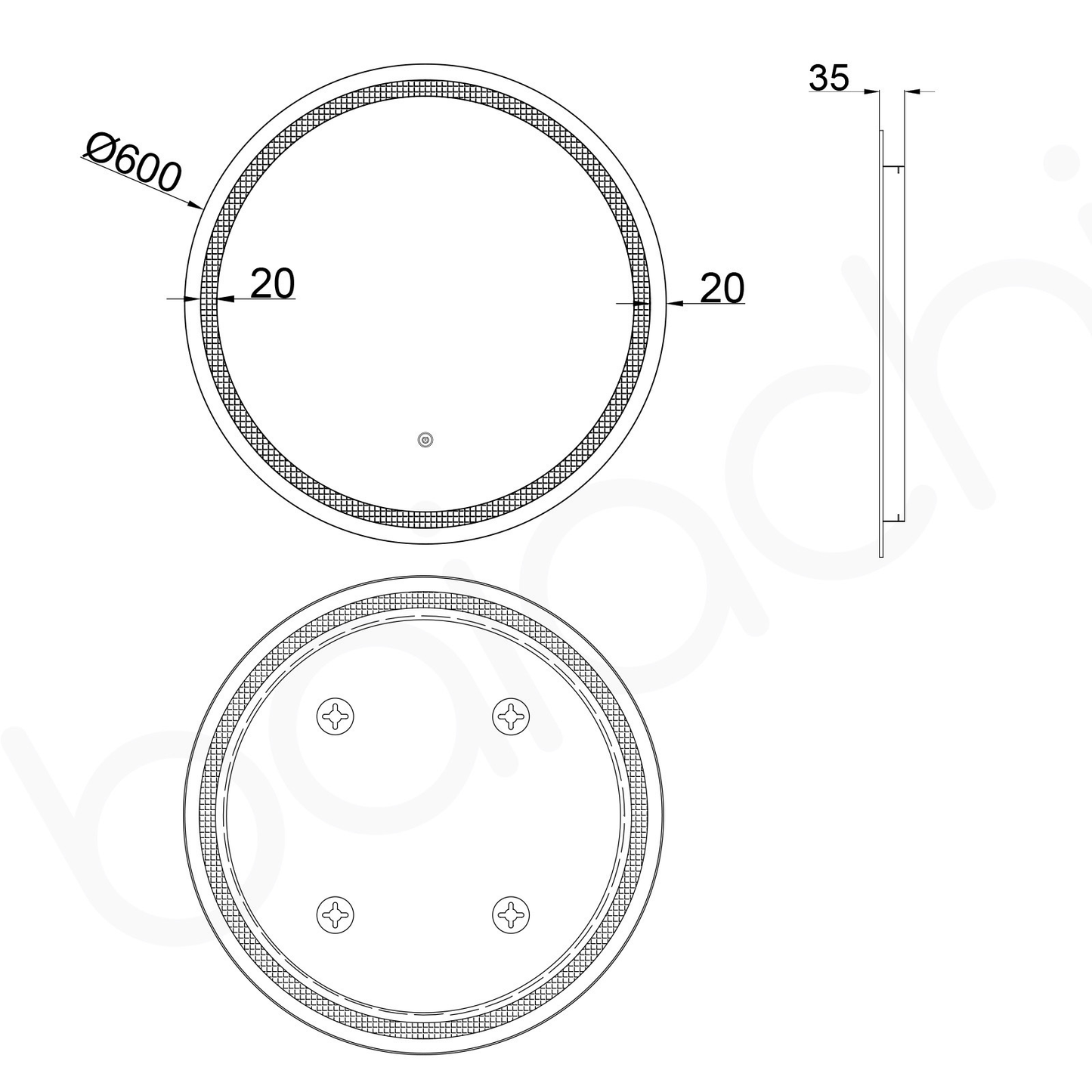 Baiachi Otus LED Round 600mm Frameless Mirror