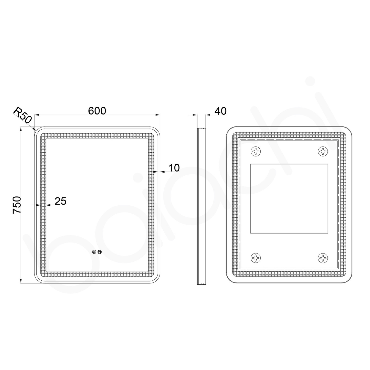 Baiachi Eden LED Square 600mmx750mm Frame Mirror Brushed Gold