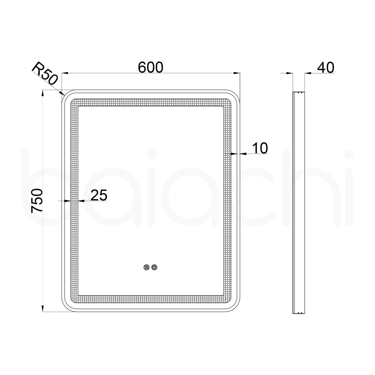 Baiachi Eden LED Square 600mmx750mm Frame Mirror Brushed Silver
