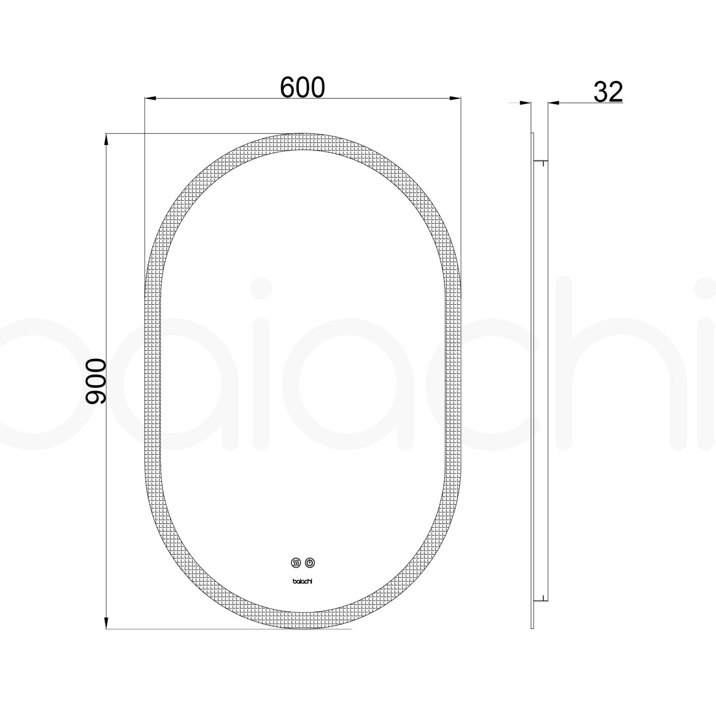 Baiachi Cora LED Oval 600mmx900mm Frameless Mirror.