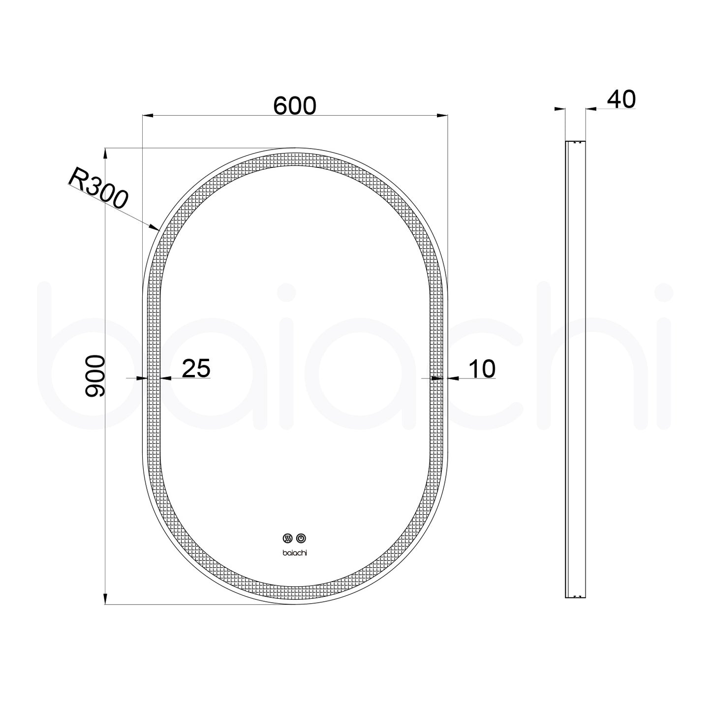 Baiachi Cora LED Oval 600mmx900mm Frame Mirror Matte Black