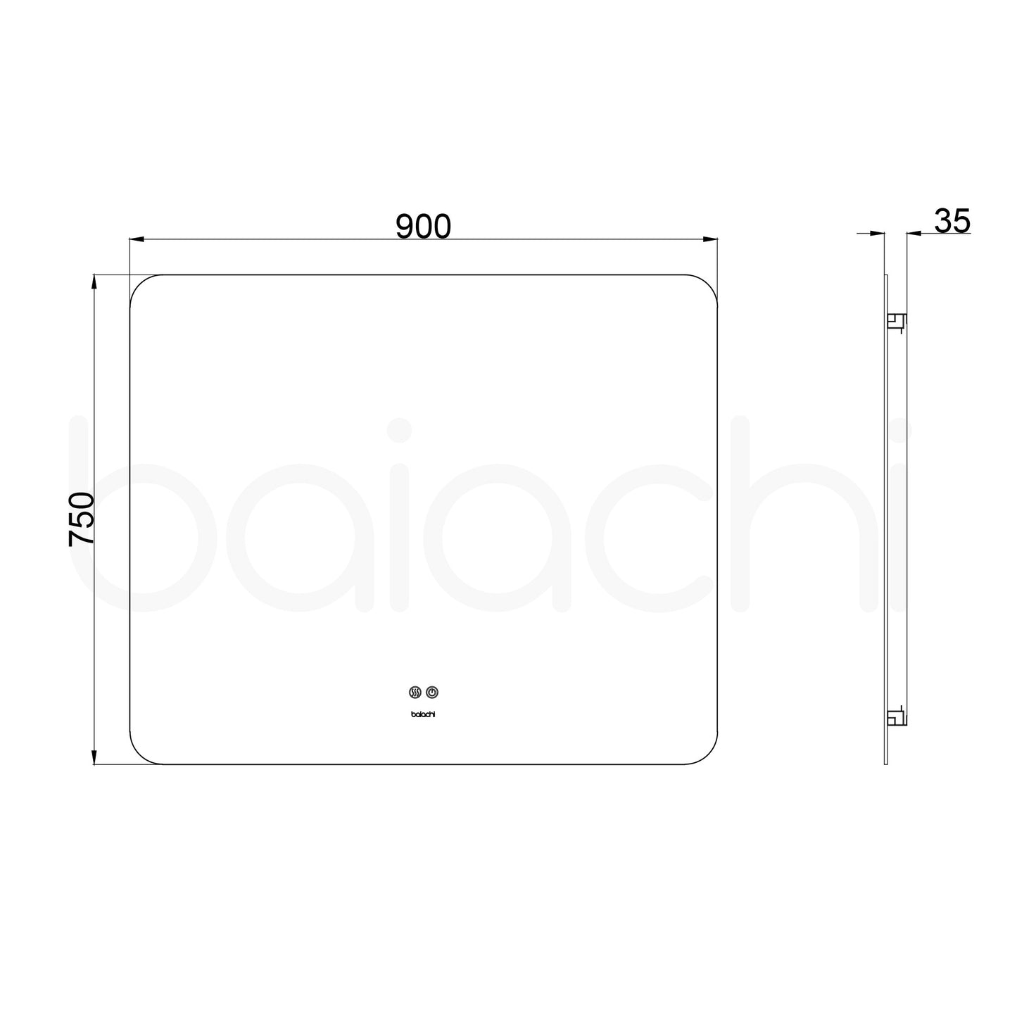 Baiachi LED Square 900x750mm Backlit Anti-Fog Mirror