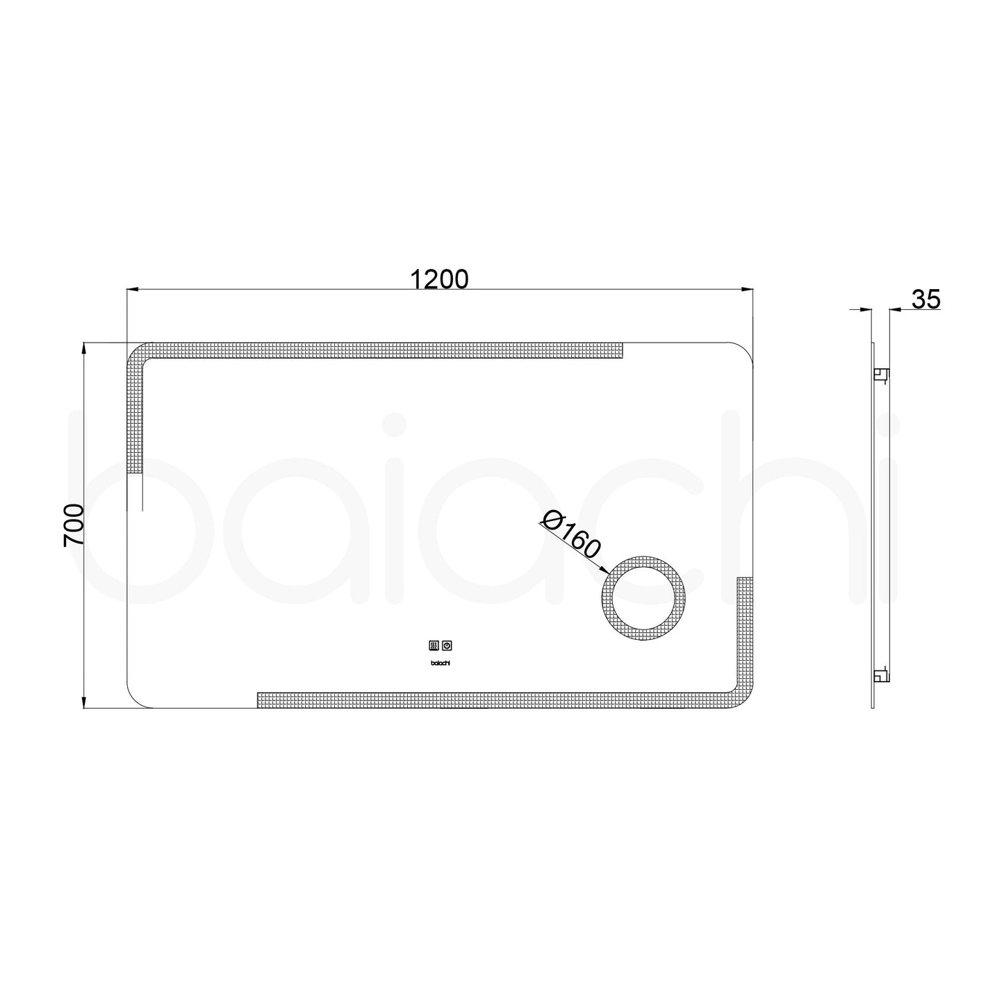 Baiachi LED Square 1200x800mm Anti-Fog Mirror with Magnifier