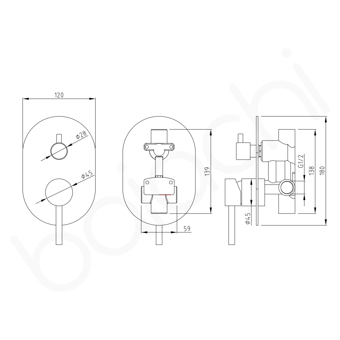 Baiachi Moreton Slimline Wall Diverter Mixer Chrome
