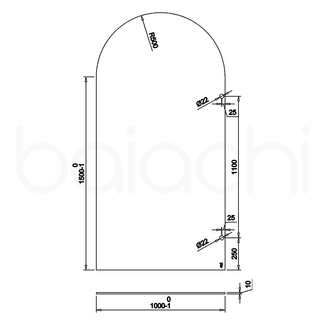 Baiachi 1000mm Arched Glass Fixed Panel Shower Screen Chrome