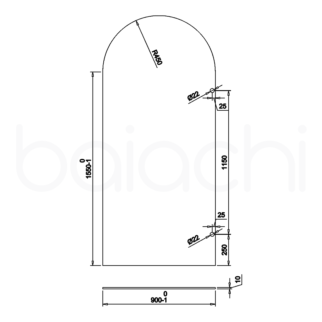 Baiachi 900mm Arched Glass Fixed Panel Shower Screen Brushed Copper