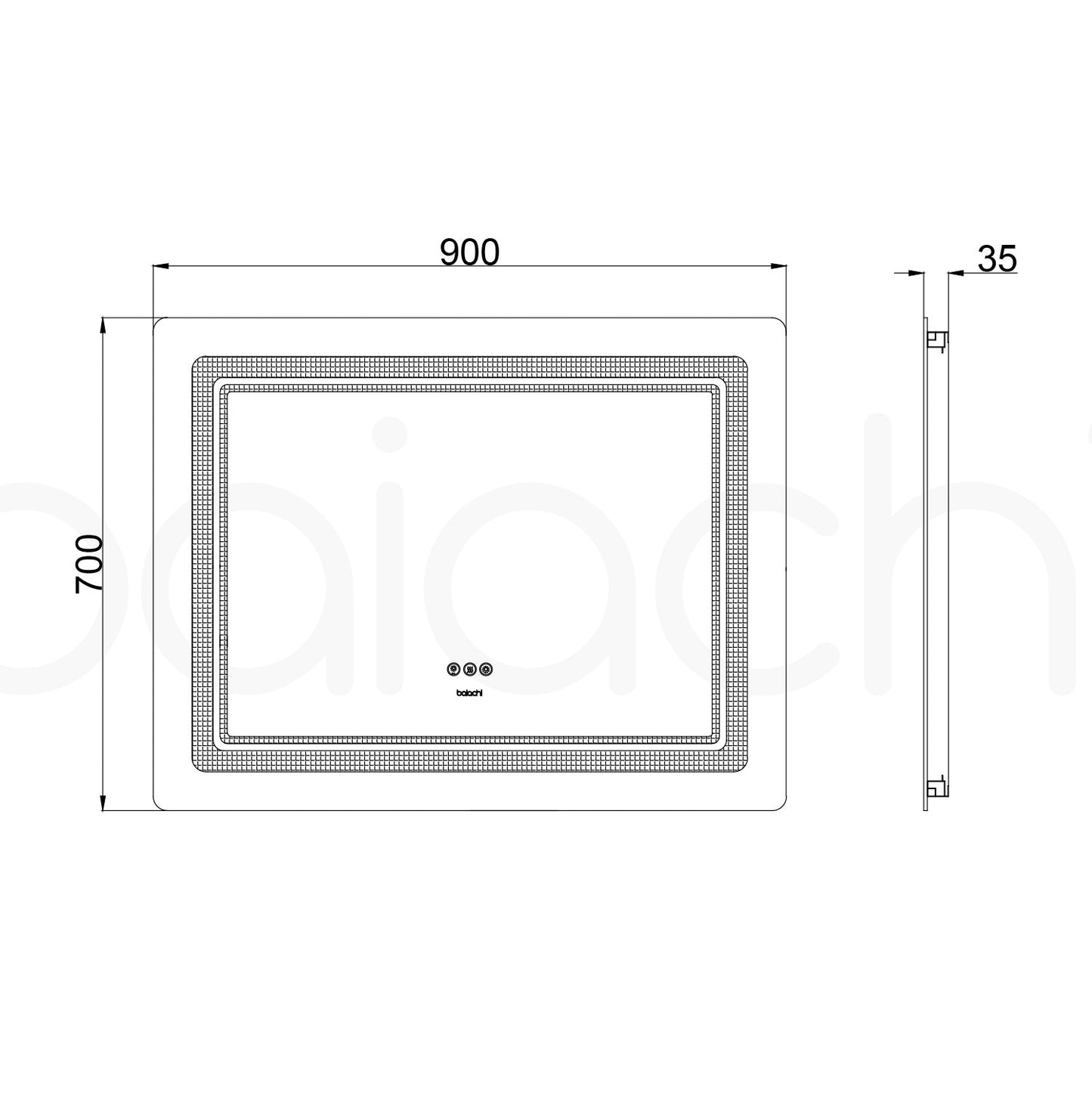 Baiachi LED Square 900x700mm RGB Anti-Fog Mirror