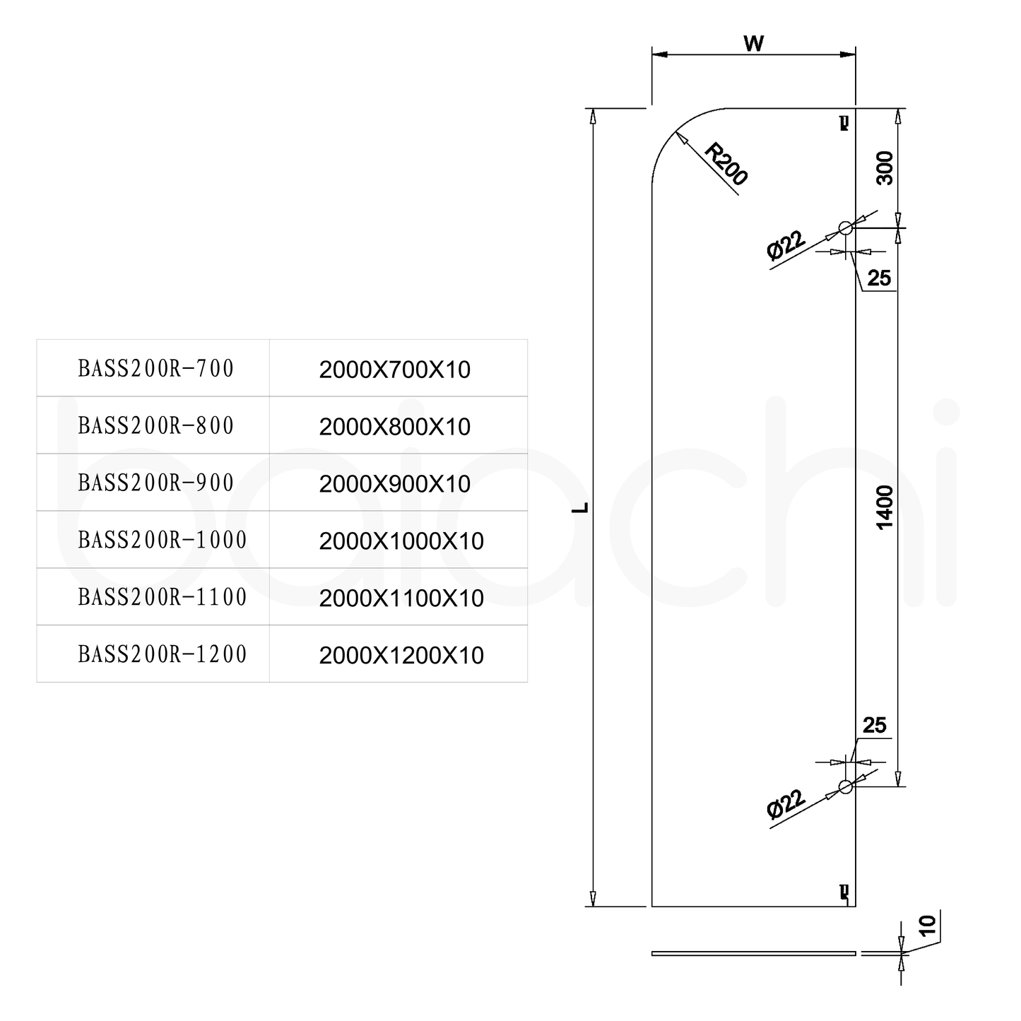 Baiachi 900mm Curved Fixed Panel Shower Screen Brushed Copper