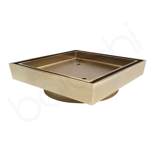 Baiachi 115 x 115mm Square Tile Insert Floor Waste 90mm outlet Brushed Gold
