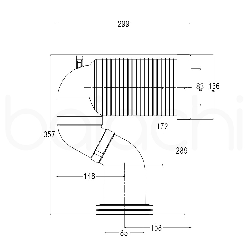 Baiachi Universal Pan Connector Extended Setout S trap connector
