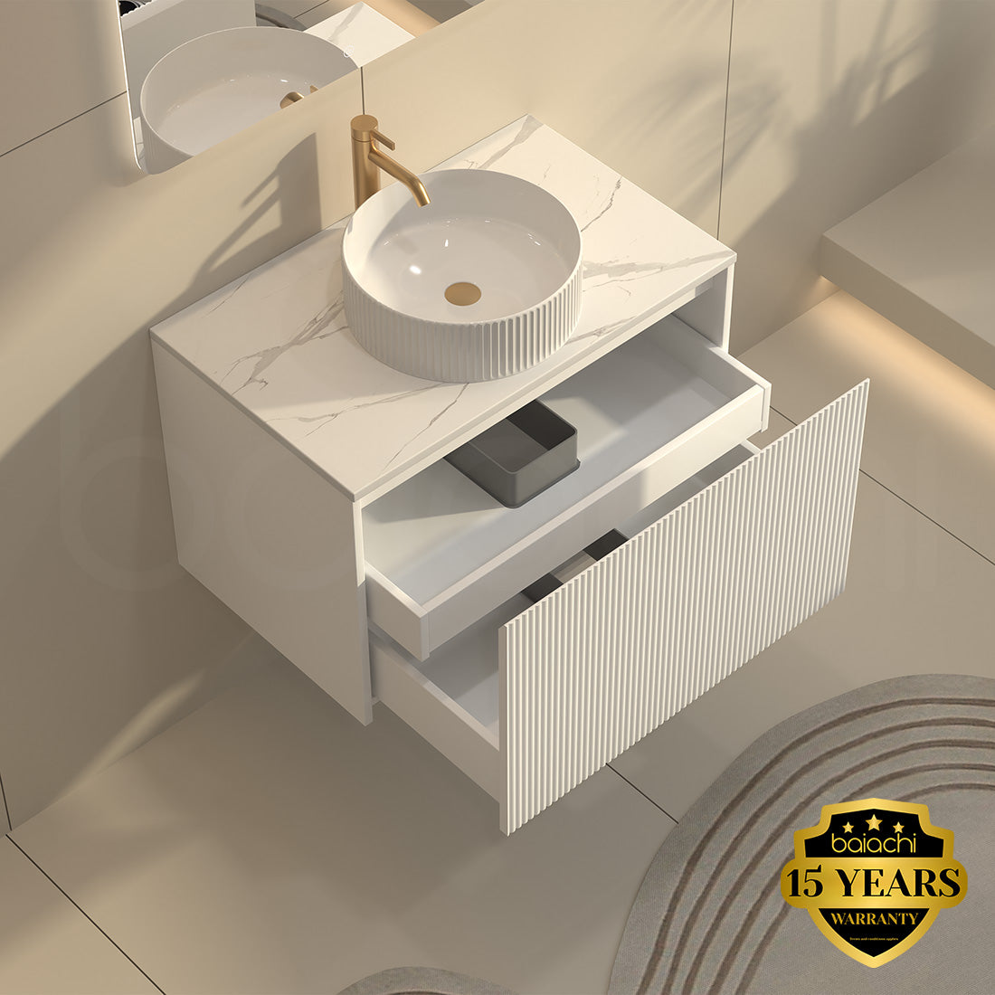 Baiachi Clermont 750 White Fluted Wall Hung Bathroom Vanity Ceramic Basin