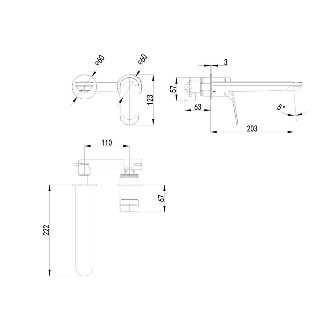 Sulu II Wall Basin Mixer Matte Black