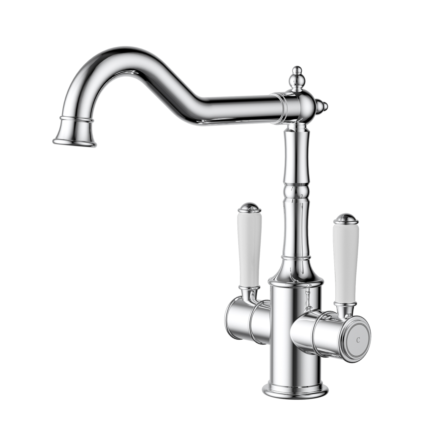 Ikon Clasico Twin Handle Gooseneck Sink Mixer Ceramic Handle Chrome