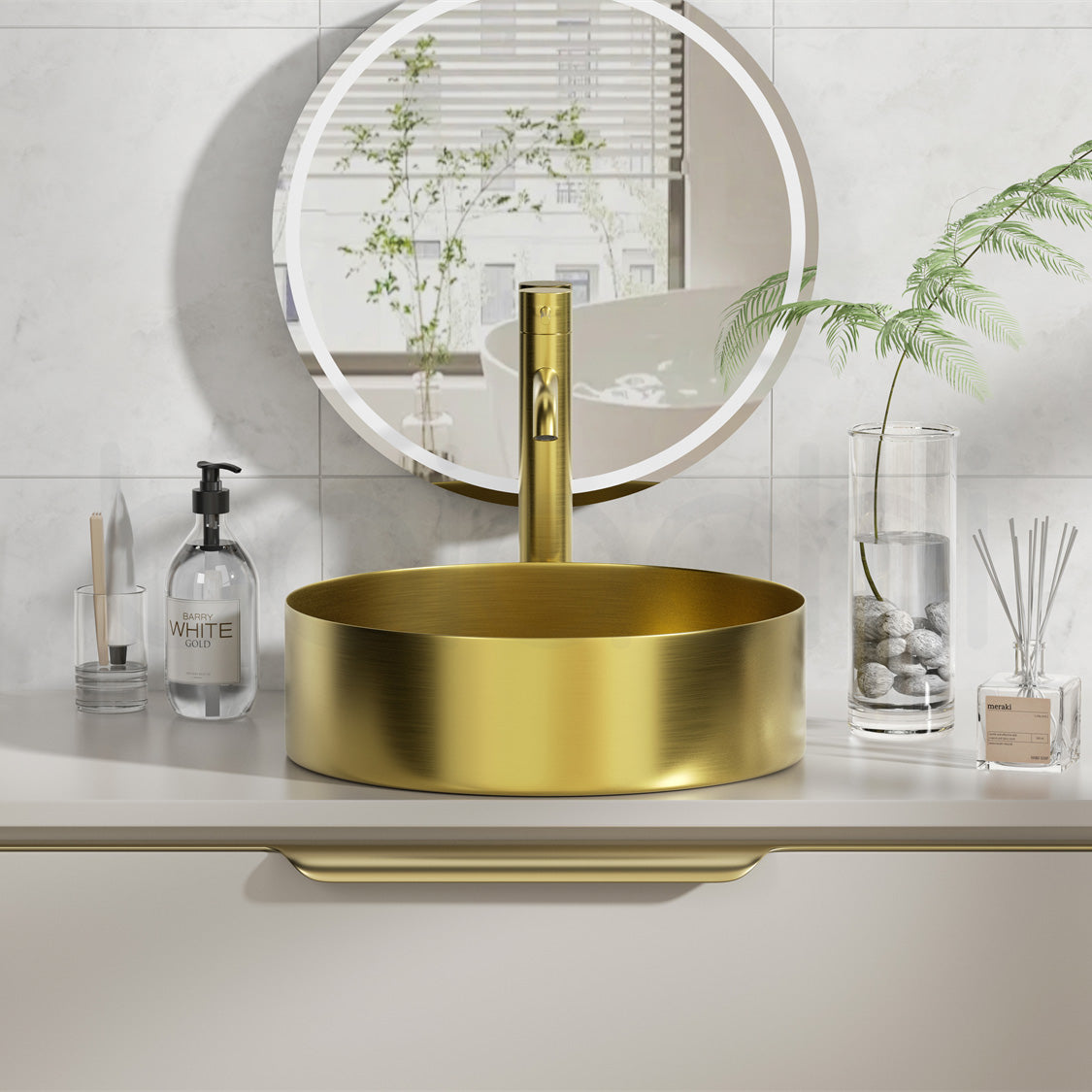 Baiachi 380mm Stainless Steel Brushed Gold Above Counter Top Basin