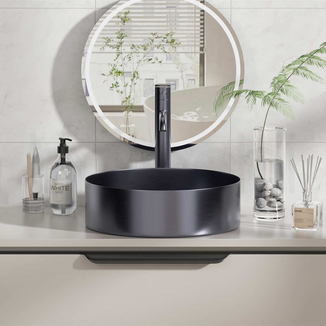 Baiachi 380mm Stainless Steel Gun Metal Above Counter Top Basin