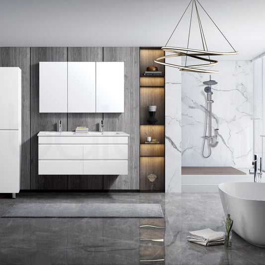 Vellena 1500mm PVC Water Proof Matte White Wall Hung Bathroom Vanity Cabinet