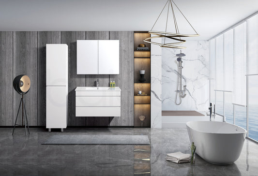 Vellena 900mm PVC Water Proof Matte White Wall Hung Bathroom Vanity Cabinet