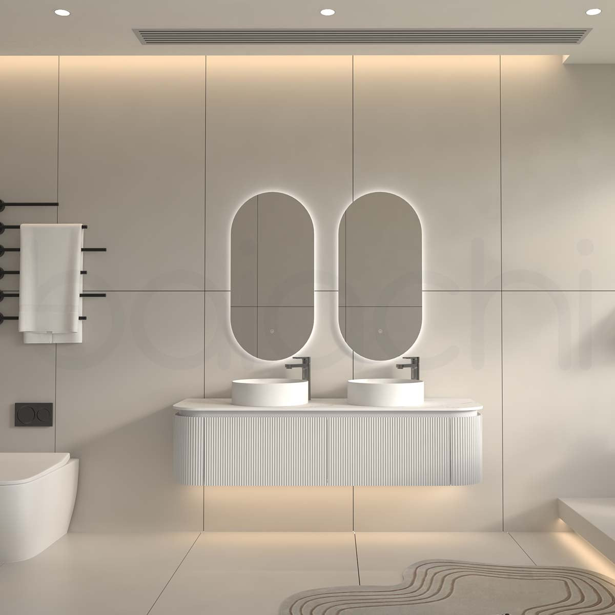 Baiachi Gympie 1500 White Fluted Timber Bathroom Vanity Wall Hung Calacatta Stone