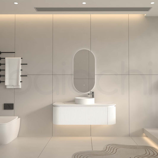 Baiachi Gympie 1200 White Fluted Timber Bathroom Vanity Wall Hung Calacatta Stone
