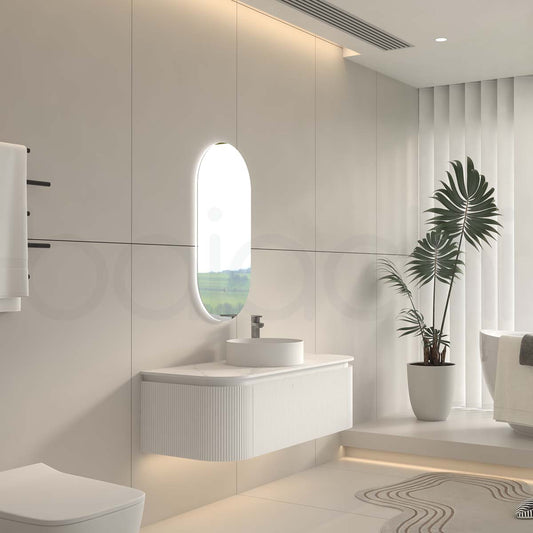 Baiachi Gympie 1200 White Fluted Timber Bathroom Vanity Wall Hung Calacatta Stone