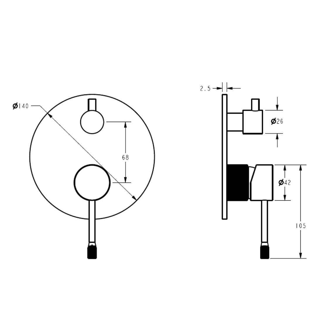 Linie Wall Mixer With Diverter Gun Metal