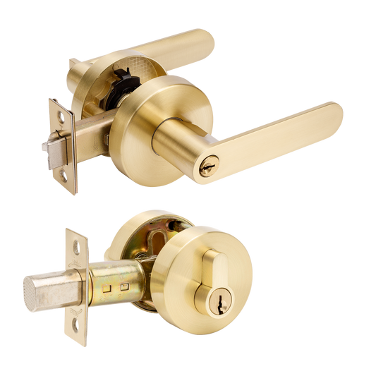 Zanda Sceptre Door Handle Lever Combination Set Satin Brass