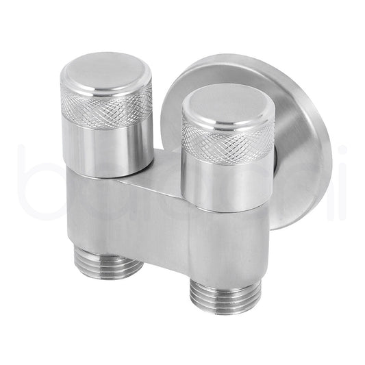 Baiachi Shattaf Twin Mini Cistern Stop Stainless Steel Quarter Turn with Backflow Valve Natural Brushed